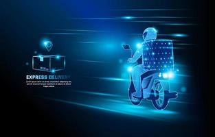 Fast delivery by motorbike. A transport system that is good, safe, and fast. Hi-tech digital concept illustration. The blue and blue tones look technological.  Design for websites, mobile apps.
