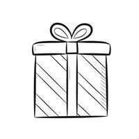 caja de regalo dibujada a mano con lazo. caja de regalo icono lineal negro aislado sobre fondo blanco. ilustración vectorial vector