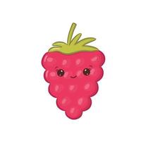 Cute kawaii raspberries isolated on white background. Character with happy and funny face. Vector illustration
