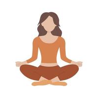 mujer joven en una pose para la meditación. meditación y yoga en posición de loto. ilustración vectorial aislado sobre fondo blanco vector