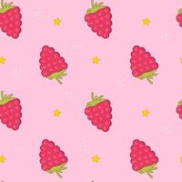 Seamless pattern with raspberries, stars and dots. Cute pattern for decoration design, backgrounds, stationery, fashion, wrapping paper, textile, scrapbooking and web design. Vector illustration
