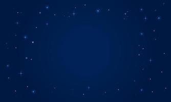 Blue background with neon glittering snowflakes, stars and snow. Winter sky. Vector illustration
