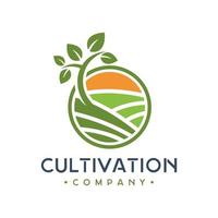 Green plant cultivation logo design vector