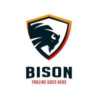 bison shield logo design template vector