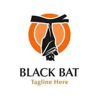 Black bat logo design with circle vector