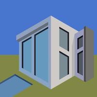 Isometric modern house, small house with pool and large windows vector