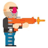 Bald gangster shooting gun. Flat style vector illustration.