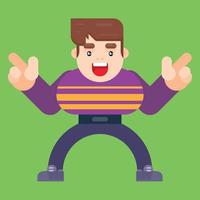 Dancing boy with shocked expression. Flat style vector illustration.