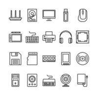 Set of Computer Hardware Outline Icon Style vector