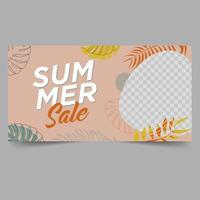 Summer sale banner with leaves vector