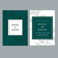 Wedding invitation template with beautiful leaves vector