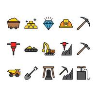 Mining Filled outline icon set vector