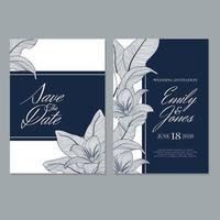 Wedding invitation template with beautiful leaves and flowers vector