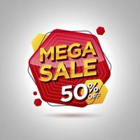 Banner de promoción de mega venta, con forma hexagonal. vector