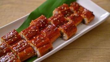 sliced grilled eel or grilled unagi with sauce - Japanese food style video
