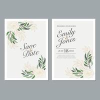 plantilla de tarjeta de invitación de boda, con hojas y fondo floral vector