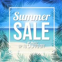 Summer sale banner with palm leaves background vector