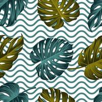 Tropical leaves seamless pattern, with wavy lines vector