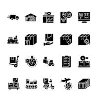 conjunto de estilo de glifo de iconos logísticos vector
