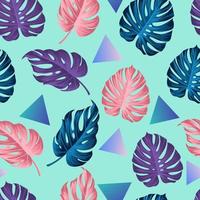 Floral seamless pattern with leaves, and triangles tropical background vector