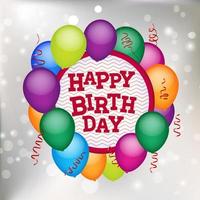 globos de colores con un cartel de feliz cumpleaños vector
