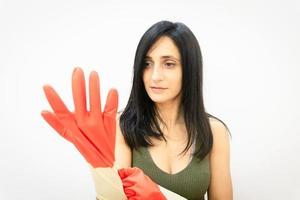 woman put gloves on photo