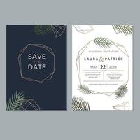 plantilla de tarjeta de invitación de boda, con hojas y fondo floral vector