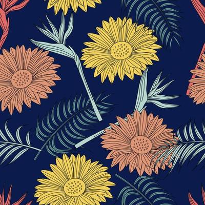 Floral seamless pattern with leaves. tropical background