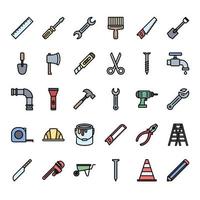 Tools icon set, filled outline style vector