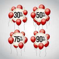Set of discount offer price label with balloons, symbol for advertising campaign in retail vector