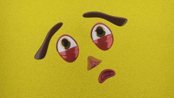 animation d'un visage unique, zoom visage effrayant, yeux clignotants et mur jaune.