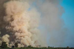 Large clouds of smoke, fire in nature. photo