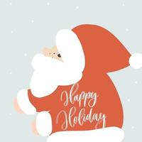 divertido santa claus. Ilustración de dibujos animados de vector Letras de felices fiestas.