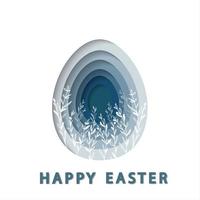 Happy Easter paper cut out blue egg shape frames on white background . Trendy 3D Easter greeting card template. vector