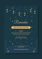 Ramadan Kareem Poster With Mosque And Lantern Free Vector