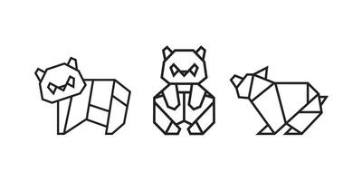 Bear and panda illustrations in origami style vector