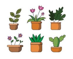 conjunto de ilustración de varias plantas de interior en macetas vector