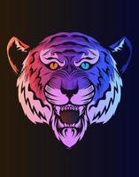 Ilustración cabeza de tigre con color neón vector