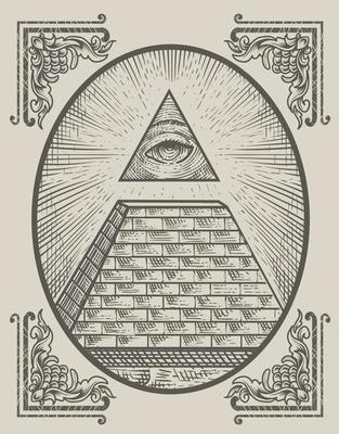 illustration illuminati pyramid with engraving style