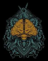 Ilustración cerebro antiguo con estilo de grabado vector