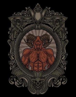 illustration demon with engraving frame