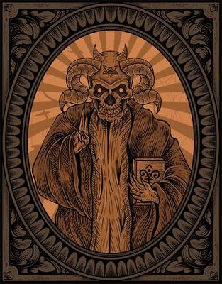 illustration demon with engraving frame