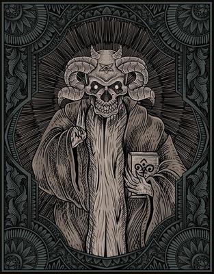 illustration demon with engraving frame