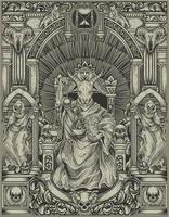 ilustración, rey satanás, en, gótico, grabado, ornamento, estilo vector
