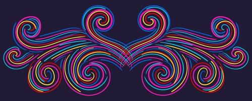 Colorful abstract curly element for design, swirl, curl. Divider, frame isolated on dark background. vector