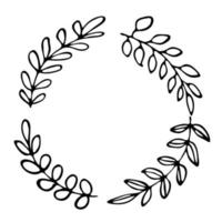 Hand drawn thin line wreath with leaves and branches. vector