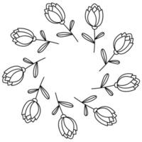 Flower wreath. Floral round frame isolated on white background. vector