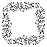 Abstract doodle floral curly thin line frame isolated on white background. vector