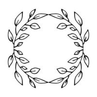 Hand drawn thin line wreath with leaves and branches. vector