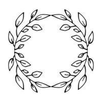 Hand drawn thin line wreath with leaves and branches. vector